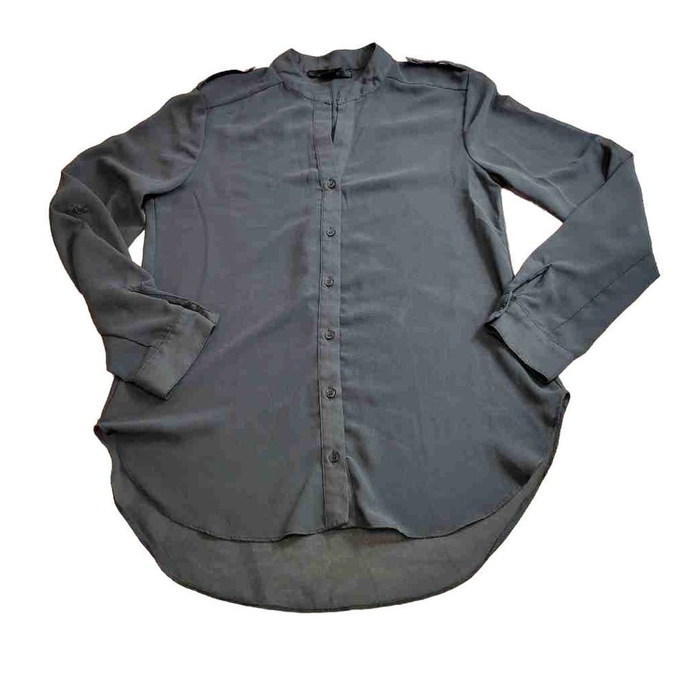 Lime Blue sheer gray buttondown blouse M